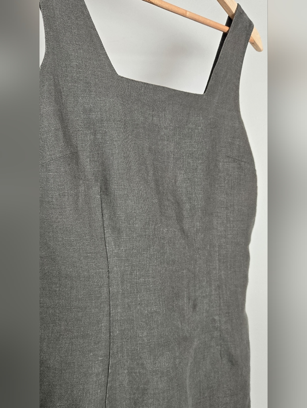 La Redoute 100% Linen Dress Olive Green Button Side Mini Shift Size 6 - Picture 2 of 8
